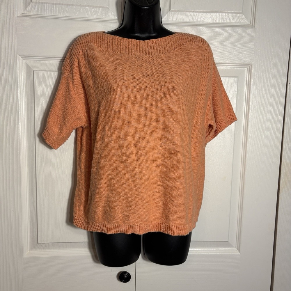 LOFT Outlet Knit Shirt Women XS Peach Boat Neck 100% Cotton Short Sleeve Top